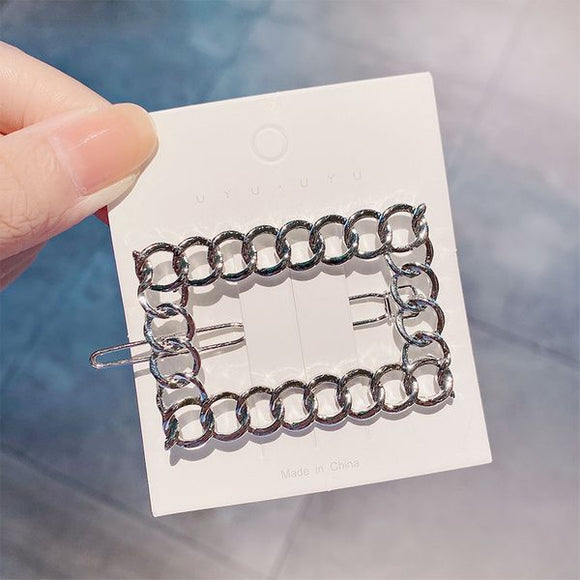 H679 Silver Chain Link Rectangle Hair Clip - Iris Fashion Jewelry