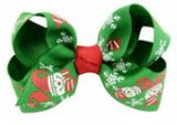 Z77 Green Snowman & Snowflakes Christmas Small Hair Bow Clip - Iris Fashion Jewelry