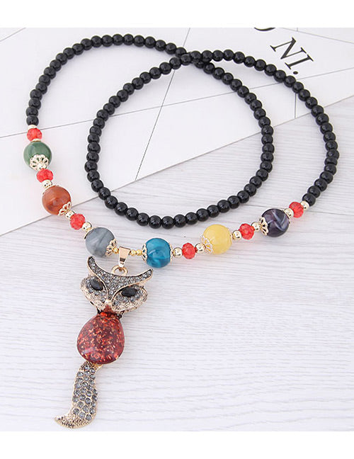 N848 Gold Red Gemstone Fox Necklace with Free Earrings - Iris Fashion Jewelry