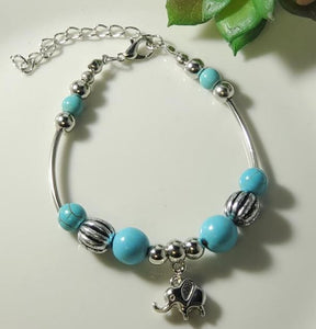 B1159 Silver Turquoise Crackle Stone Elephant Bracelet - Iris Fashion Jewelry