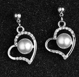 E503 Silver Rhinestone Heart Pearl Earrings - Iris Fashion Jewelry