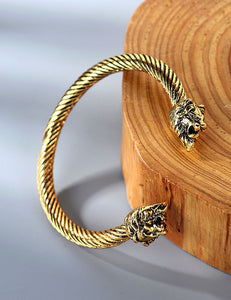 B854 Gold Lion Head Spiral Cuff Bracelet - Iris Fashion Jewelry