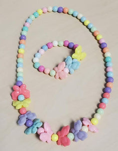 L426 Colorful Butterfly Bead Necklace & Bracelet Set - Iris Fashion Jewelry