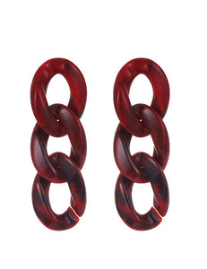 E564 Red Acrylic Chain Link Earrings - Iris Fashion Jewelry