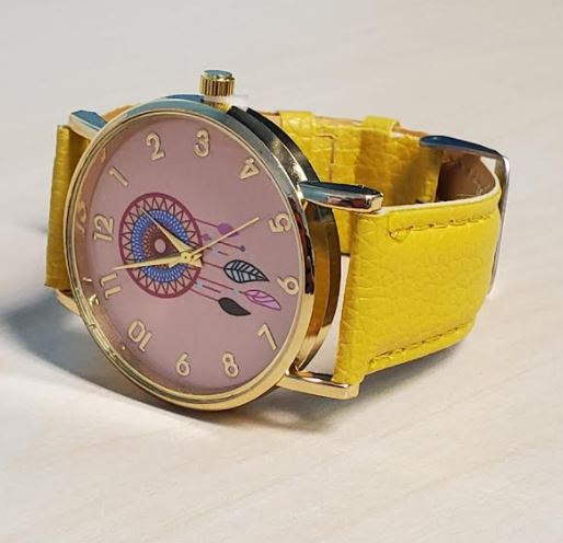 W566 Yellow Pink Face Dreamcatcher Collection Quartz Watch - Iris Fashion Jewelry