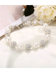 B944 White Pearl & Rhinestone Gem Bracelet - Iris Fashion Jewelry