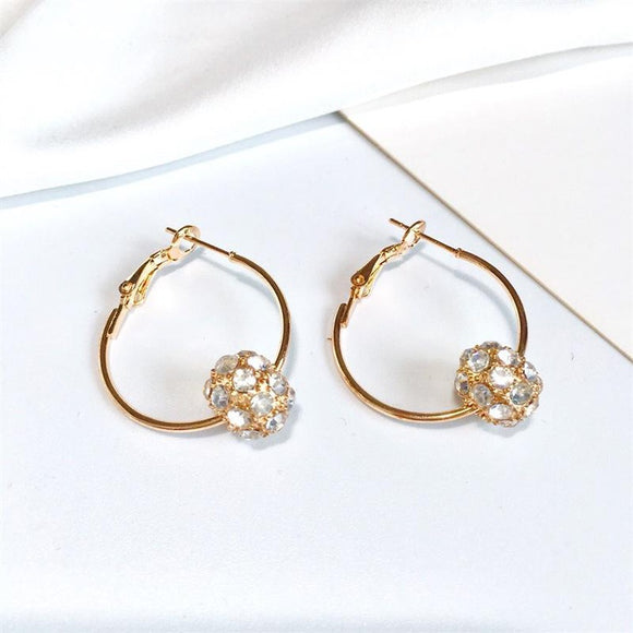 E624 Gold Hoop Rhinestone Ball Earrings - Iris Fashion Jewelry
