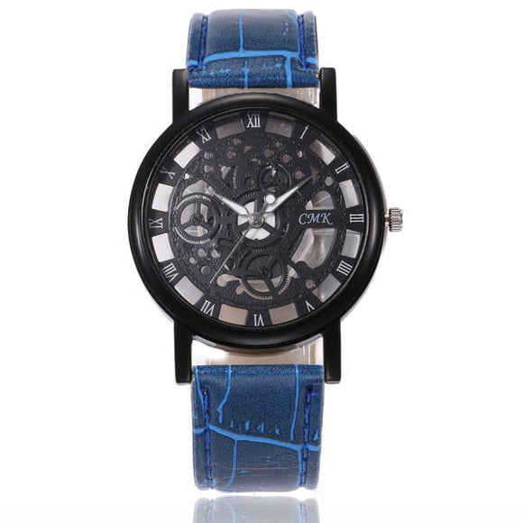 W158 Blue Band Gun Metal Black Gears Collection Quartz Watch - Iris Fashion Jewelry