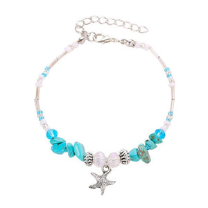 B1084 Silver Turquoise Crackle Stone Starfish Bead Bracelet - Iris Fashion Jewelry