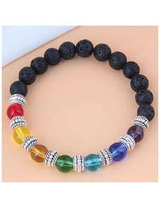 B421 Multi Color Bead Black Lava Stone Bracelet - Iris Fashion Jewelry