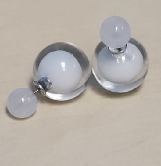 E1553 Clear White Inside Double Ball Earrings - Iris Fashion Jewelry