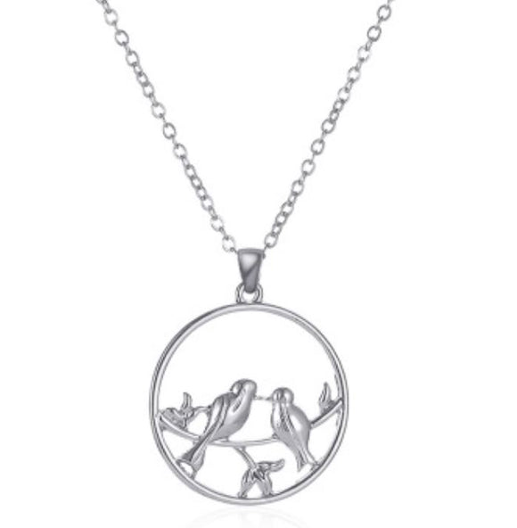 N1498 Silver Round Hollow Birds Necklace With Free Earrings - Iris Fashion Jewelry