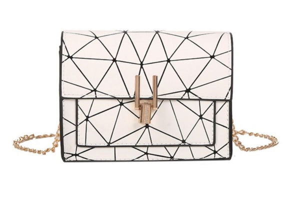 PB194 White Geometric Design Shoulder Bag - Iris Fashion Jewelry