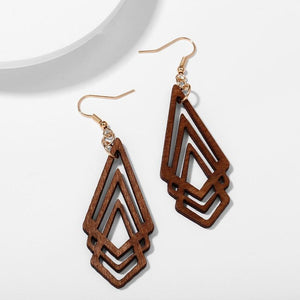 E556 Brown Wooden Geometric Design Earrings - Iris Fashion Jewelry