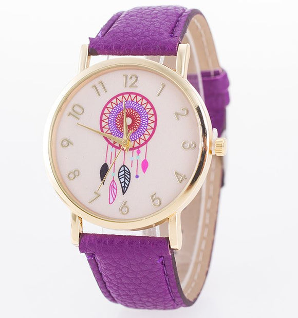 W562 Purple Pink Face Dreamcatcher Collection Quartz Watch - Iris Fashion Jewelry