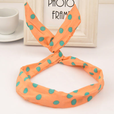 H09 Peach & Mint Green Polka Dot Pattern Wire & Cloth Hair Band - Iris Fashion Jewelry