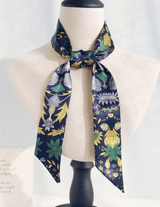 H503 Navy Blue & Yellow Floral Design Satin Scarf - Iris Fashion Jewelry