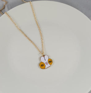 L164 Gold Baked Enamel Bunny Rabbit Necklace with FREE Earrings - Iris Fashion Jewelry