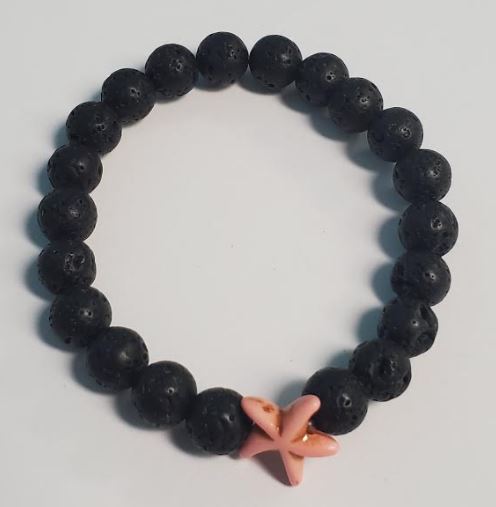 B899 Black Lava Stone Pale Pink Starfish Bead Bracelet - Iris Fashion Jewelry