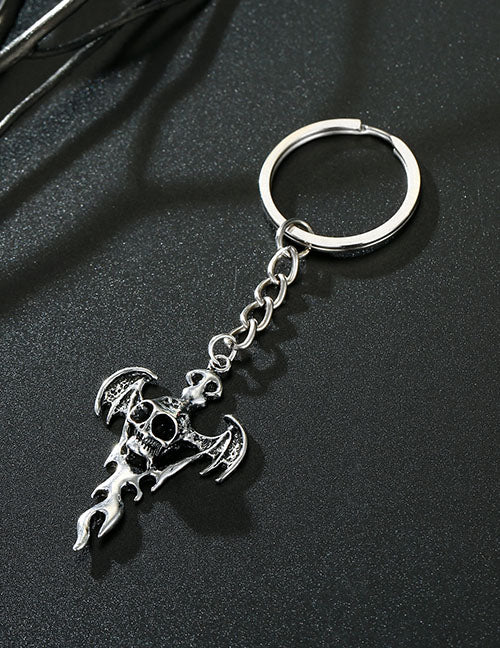K114 Silver Skull with Wings Keychain - Iris Fashion Jewelry