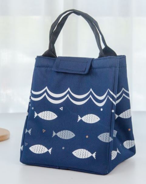 G207 Navy Blue Fish Insulated Lunch Tote with Velcro Closure - Iris Fashion Jewelry