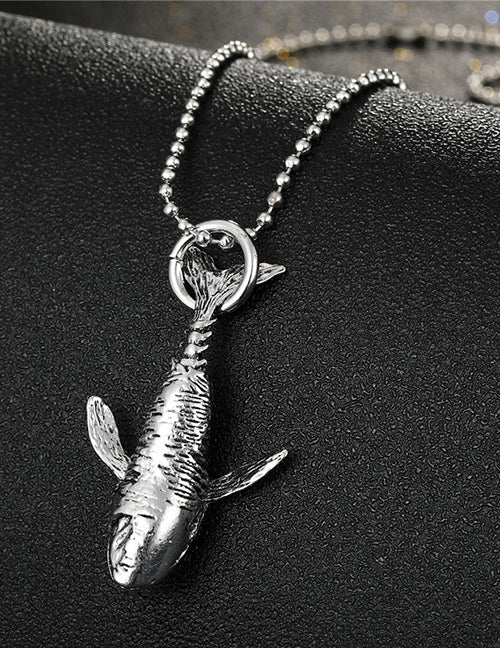 N870 Silver Killer Whale on Beaded Chain Necklace - Iris Fashion Jewelry