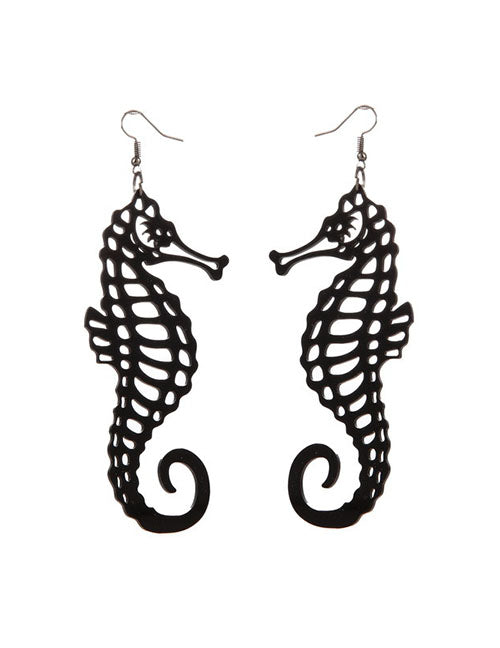 E1451 Black Acrylic Seahorse Earrings - Iris Fashion Jewelry
