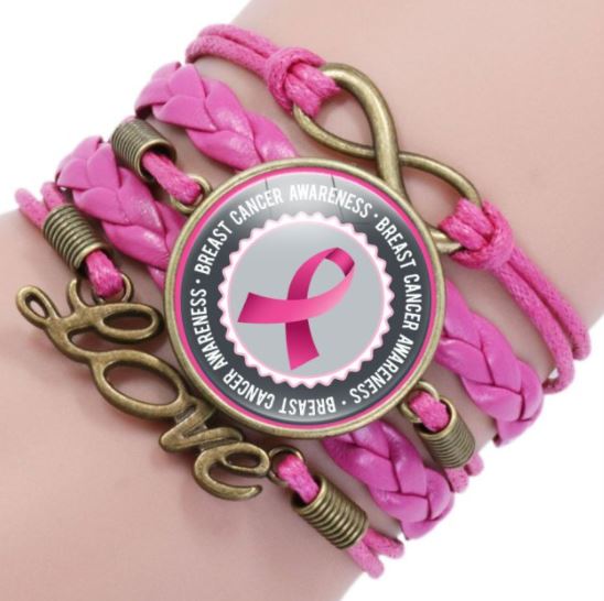 B111 Hot Pink Ribbon Breast Cancer Awareness Leather Layered Bracelet - Iris Fashion Jewelry