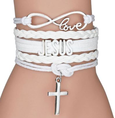 B129 White Cross Jesus Infinity Layered Bracelet - Iris Fashion Jewelry