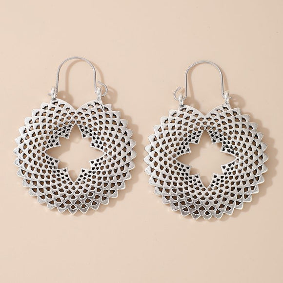 E749 Silver Round Filigree Earrings - Iris Fashion Jewelry