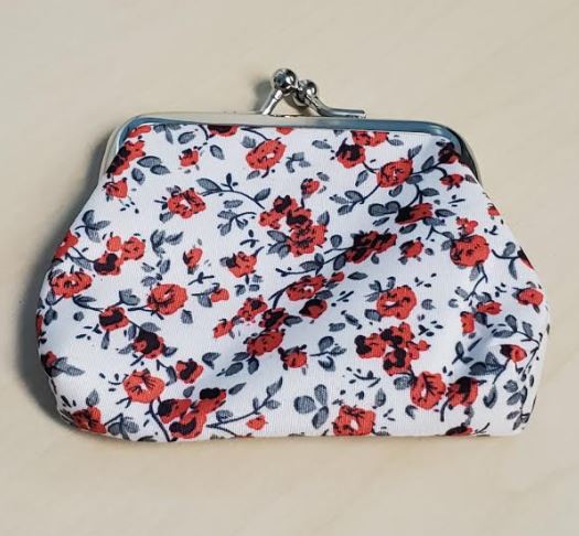 G144 White Red Floral Clasp Coin Purse - Iris Fashion Jewelry