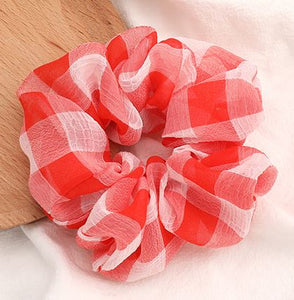 H25 Red & White Plaid Tulle Hair Scrunchie - Iris Fashion Jewelry