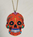 N1672 Red Sugar Skull Acrylic Long Necklace with FREE Earrings - Iris Fashion Jewelry