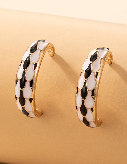 E1574 Gold Black & White Baked Enamel Abstract Earrings - Iris Fashion Jewelry