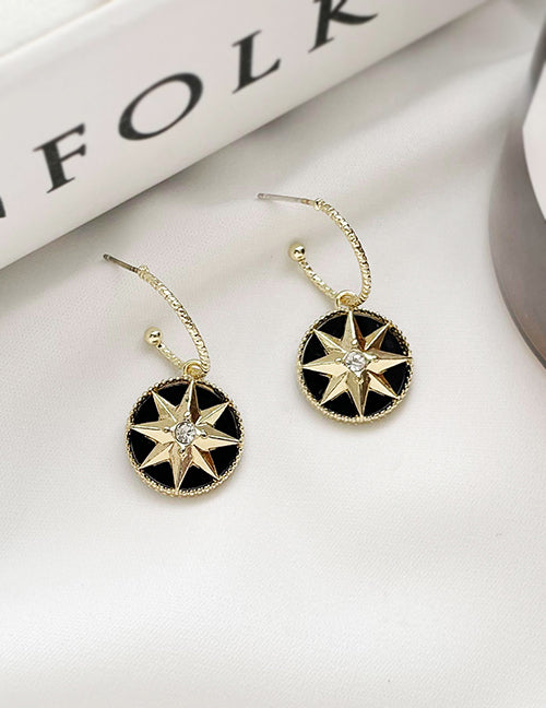 E372 Gold Star Small Hoop Black Earrings - Iris Fashion Jewelry