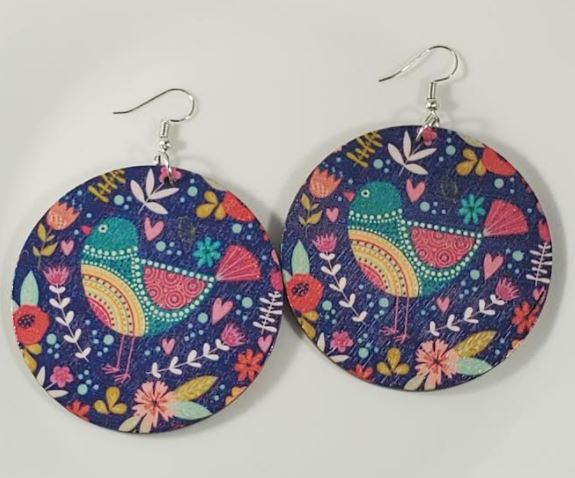 E994 Large Round Wooden Colorful Bird Earrings - Iris Fashion Jewelry