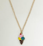 L487 Gold Baked Enamel Ice Cream Cone with a Cherry on Top Necklace FREE Earrings - Iris Fashion Jewelry