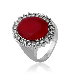 R478 Silver Red Gemstone with Rhinestones Ring - Iris Fashion Jewelry