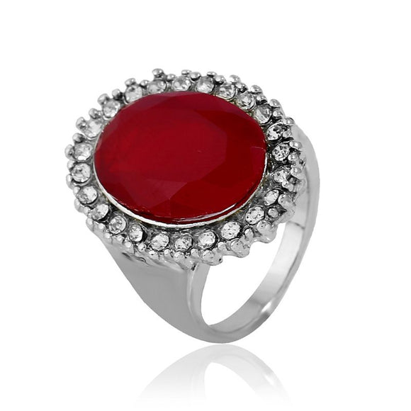 R478 Silver Red Gemstone with Rhinestones Ring - Iris Fashion Jewelry