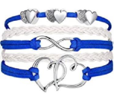 B783 Royal Blue & White Hearts Leather Layer Bracelet - Iris Fashion Jewelry