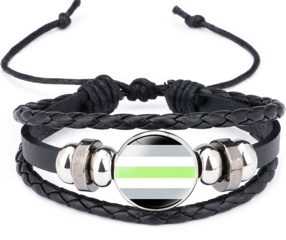 B315 Black Gray Green Leather Bracelet - Iris Fashion Jewelry