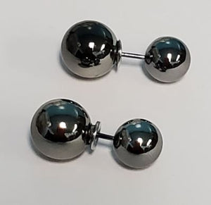 *E139 Gun Metal Small Double Ball Earrings - Iris Fashion Jewelry