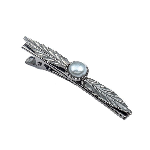 H670 Gun Metal Leaf & Pearl Hair Clip - Iris Fashion Jewelry