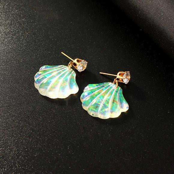 E735 Gold Acrylic Iridescent Seashell Earrings - Iris Fashion Jewelry