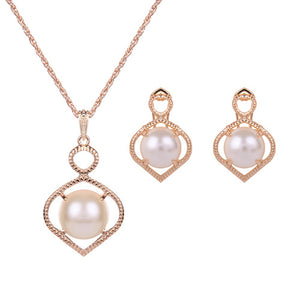 N221 Gold Teardrop Design with Pearl Necklace with FREE Earrings - Iris Fashion Jewelry