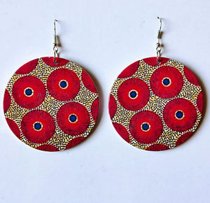 E1545 Red Abstract Circles Wooden Retro Earrings - Iris Fashion Jewelry