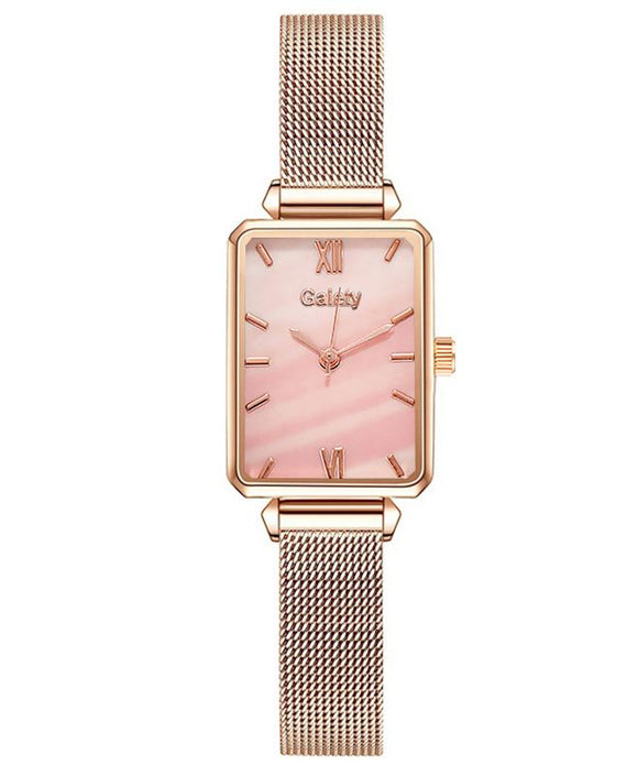 W469 Rose Gold Pink Mesh Magnetic Band Quartz Watch - Iris Fashion Jewelry