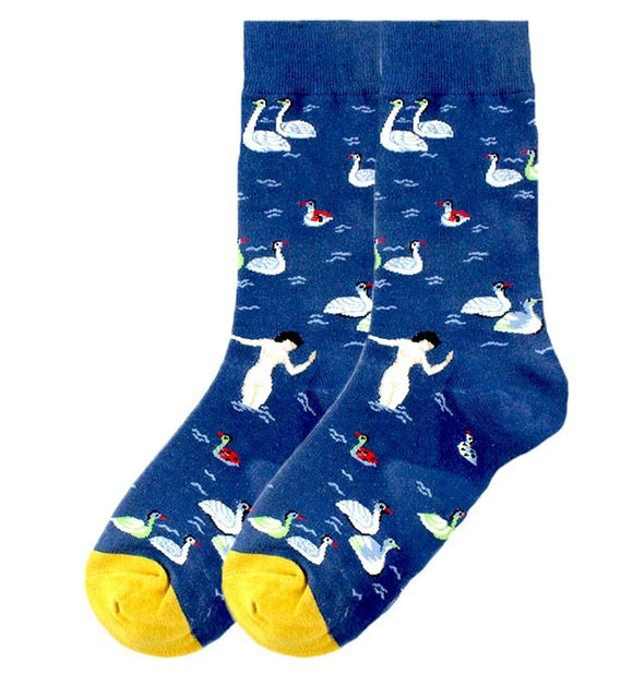 SF482 Navy Blue Swimming with Ducks Socks - Iris Fashion Jewelry