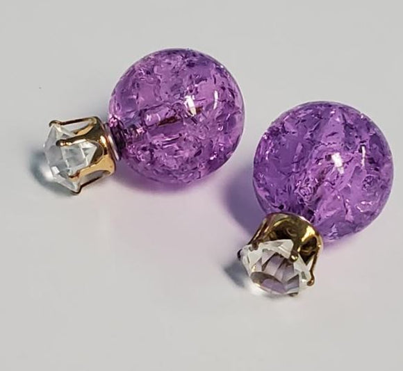 *E927 Lavender Ice Breaker Ball & Rhinestone Earrings - Iris Fashion Jewelry