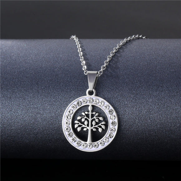 N1155 Silver Round Rhinestone Tree Necklace FREE Earrings - Iris Fashion Jewelry
